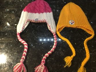 2 Girls/Women’s Hats. Pink American Eagle. Yellow Pittsburgh Steelers. Pre-Owned. Good Condition.