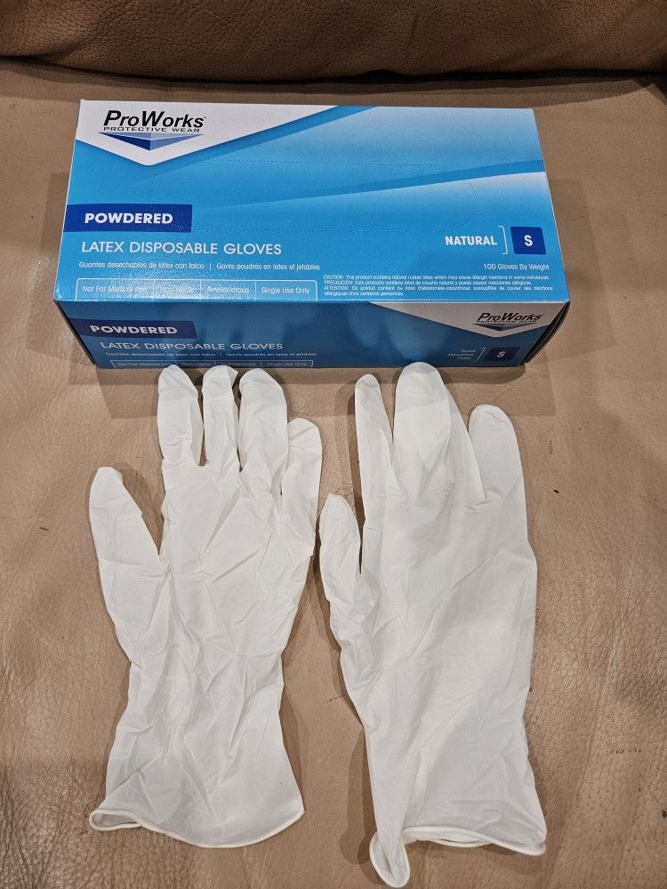 Boxes Of Pro Works Protective Wear Latex Disposable Gloves Powdered Size Small