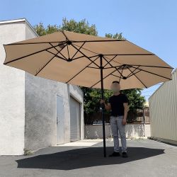 New in Box $95 Beige Large 15 FT Double Sided Umbrella Outdoor Patio Garden Yard (Weight base not included)