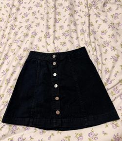H&M Black Button-Front A-Line Denim Mini Skirt