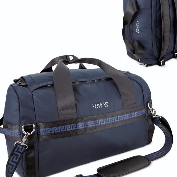 Versace Parfums Duffle dark blue Backpack faux leather gym Weekender travel Bag