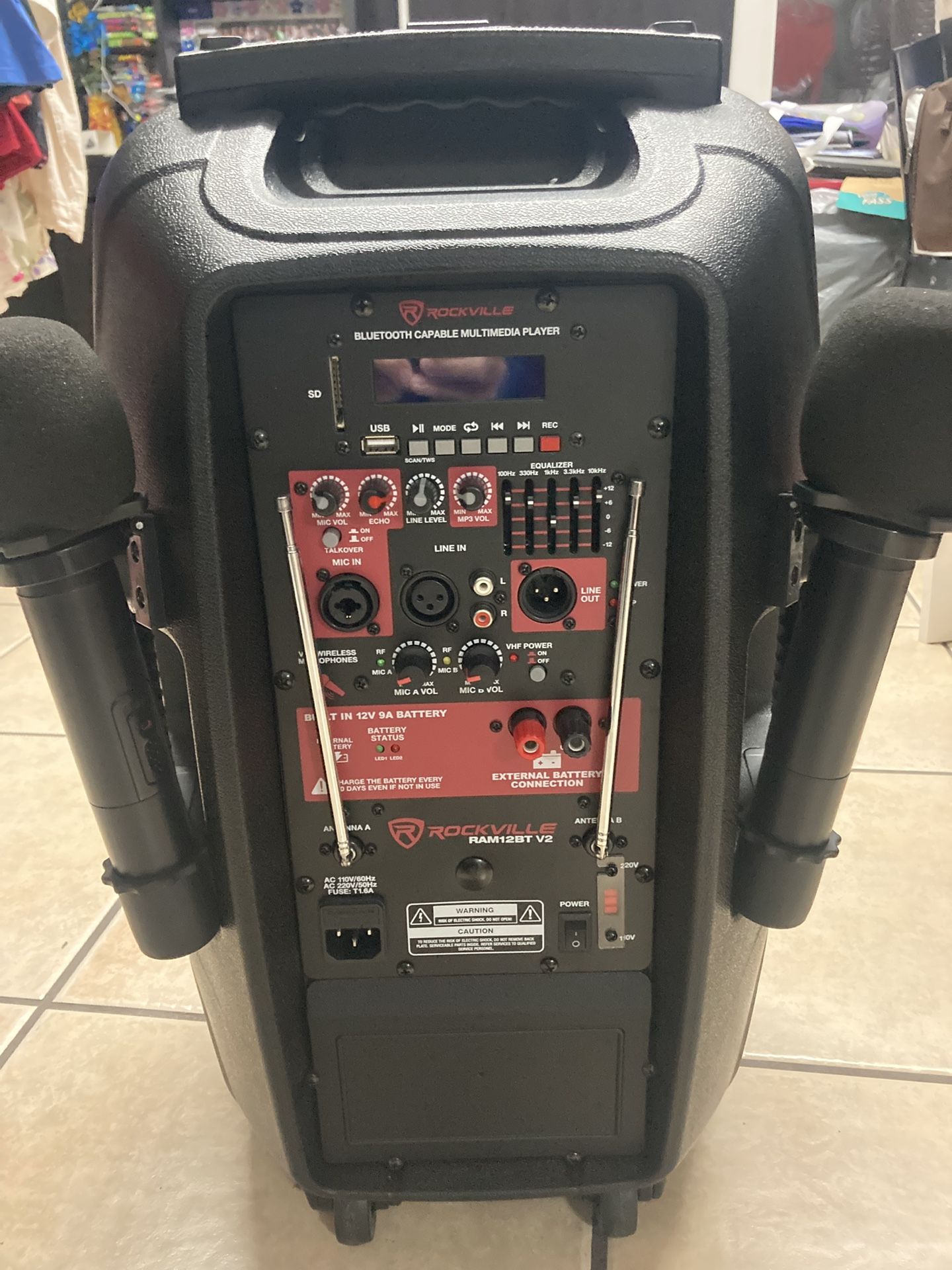 600 Watts Bluetooth Rockville Karaoke Speaker With 2 Mics