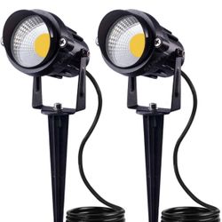 SUNVIE Outdoor Landscape LED Lighting 12W Waterproof Garden Lights COB Led Spotlights with Spiked Stand for Lawn Decorative Lamp US 3- Plug 3000k Warm