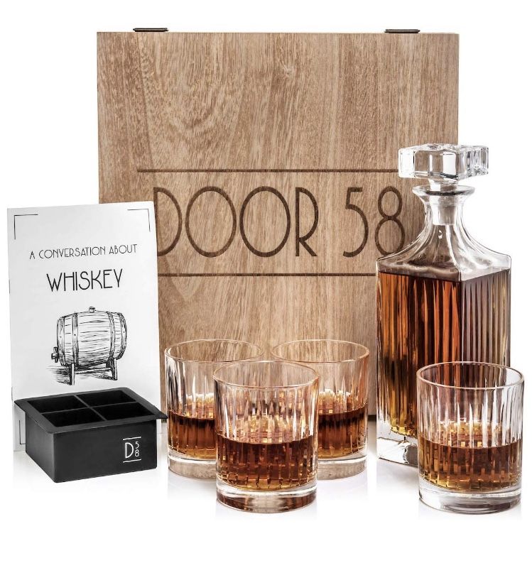 Door 58 Whiskey Decanter Set w/Glass Drink Tumblers (5-Pcs.)