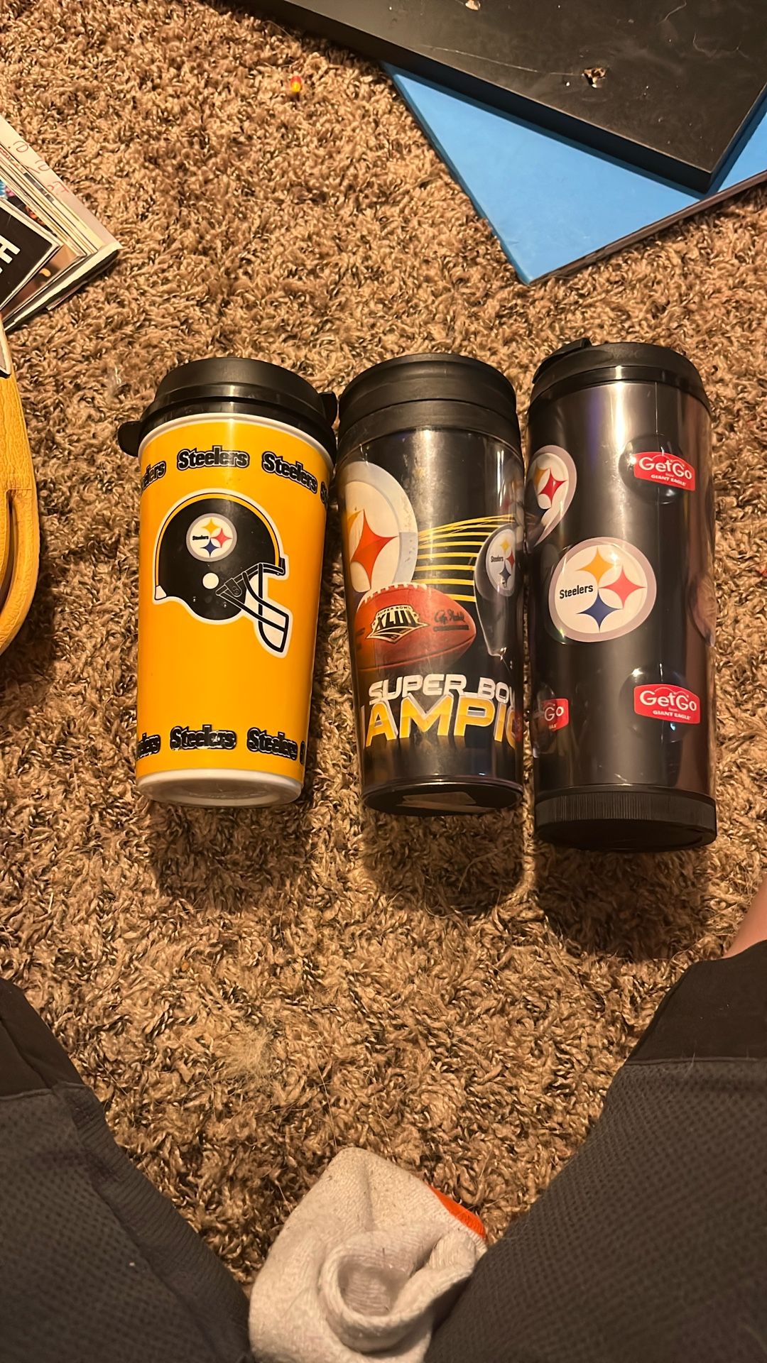 Steelers travel mugs five dollars apiece