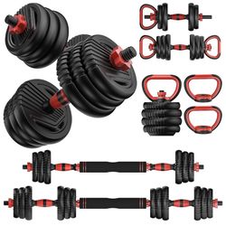 70LBS/90lbs Free Weights Dumbbells, 4 in 1 Weight Set, Dumbbell, Barbell, Kettlebell, Push-up, Home Gym Fitness Workout Equipment for Men Women