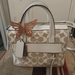Coach bleecker  mini Riley  carryall satche white khaki