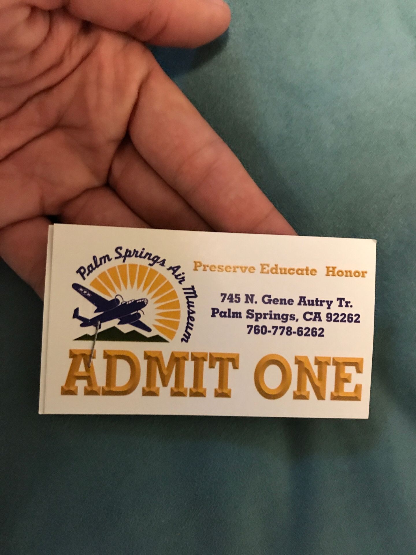Two tickets to the air museum in Palm Springs