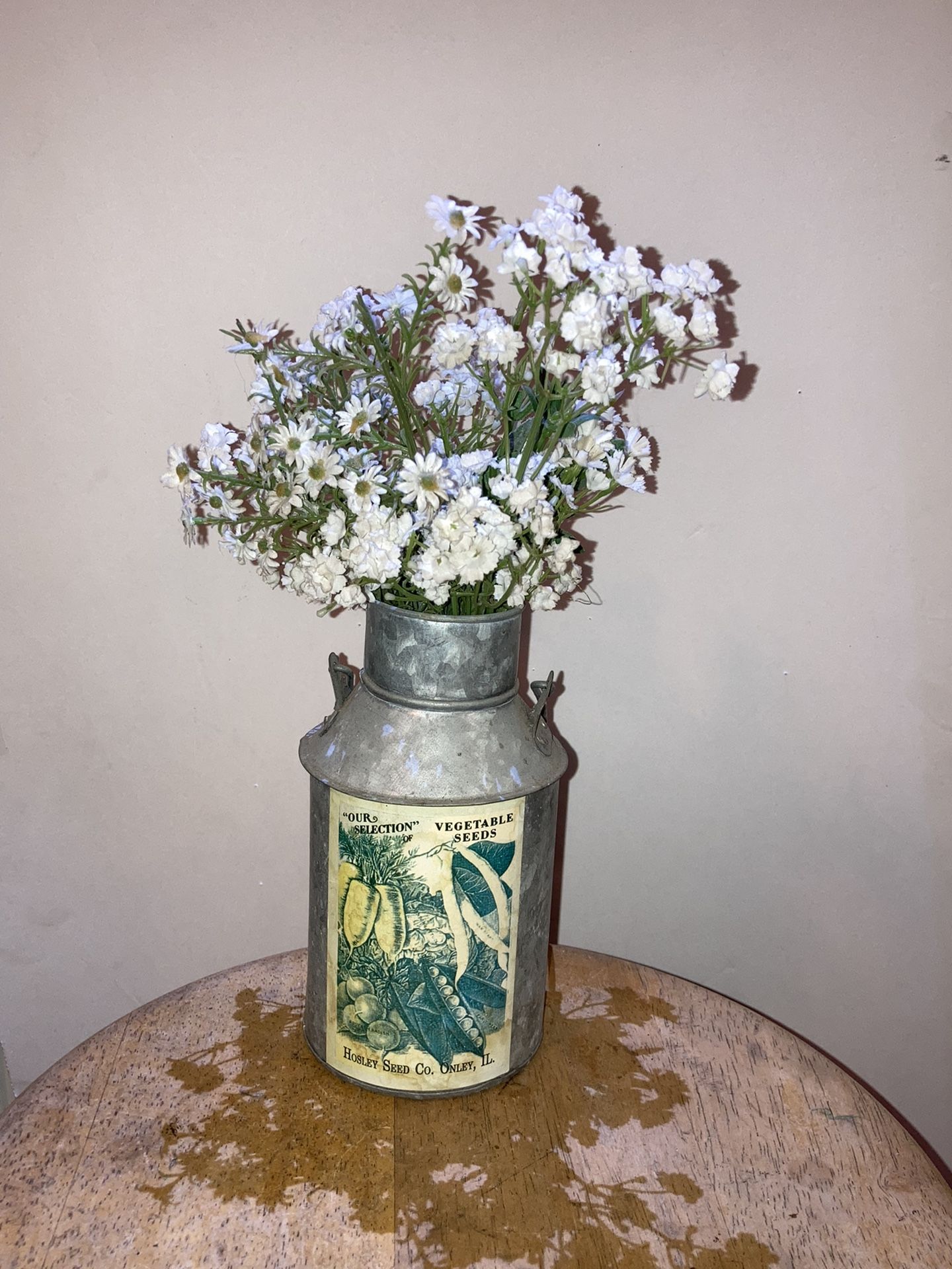 Artificial White Flowers in Metal Vase, Nostalgia Collection