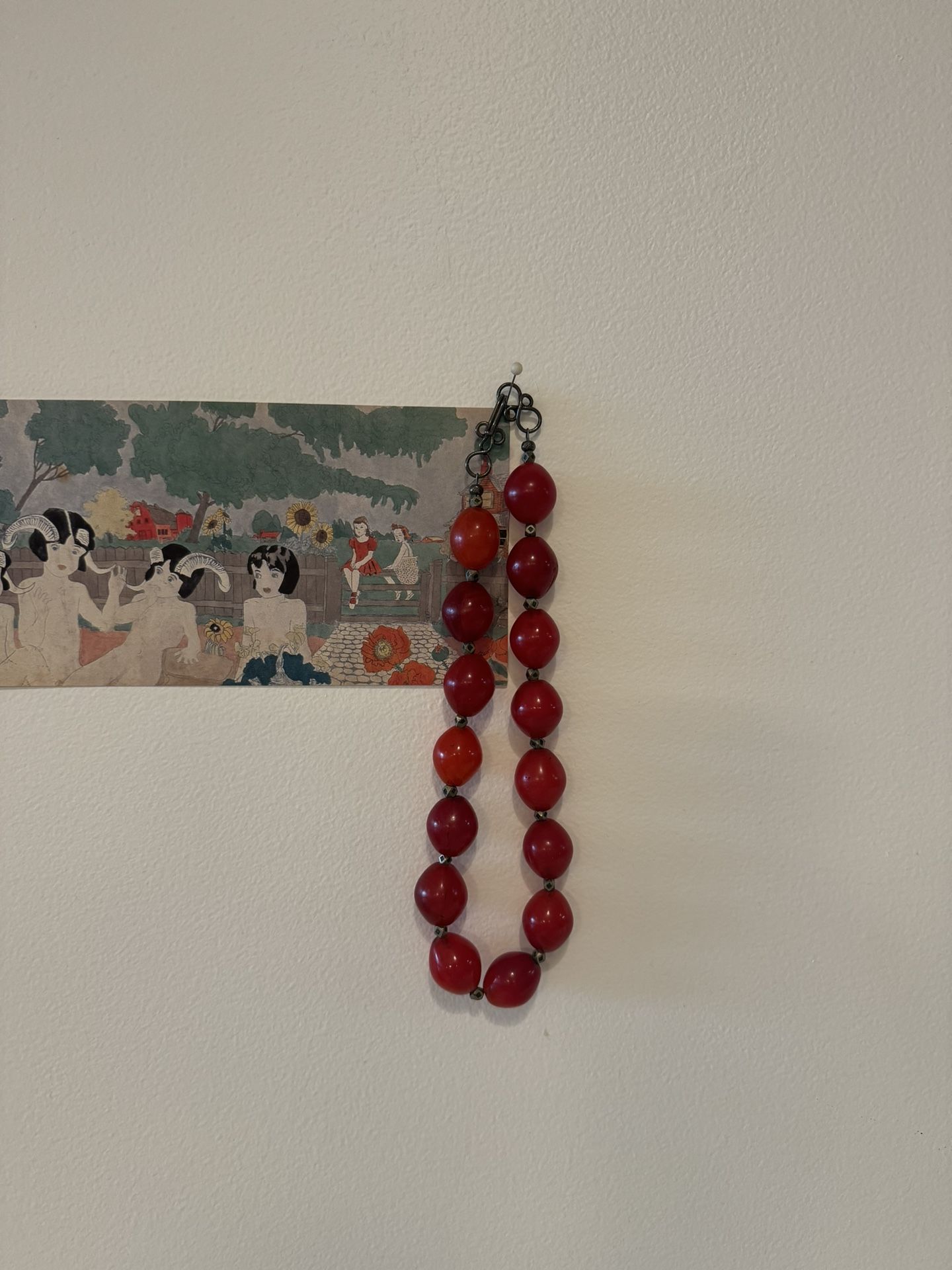 Chunky Czech Glass Necklace, Red, Hand blown 