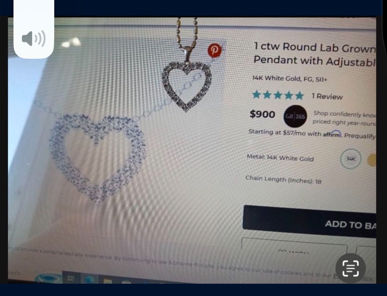 $500 Diamond Necklace Heart White Gold REAL -meet At Any Jeweler