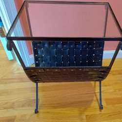  Table ,Wrought-iron, Glass Top  , Leather Straps  , Rare