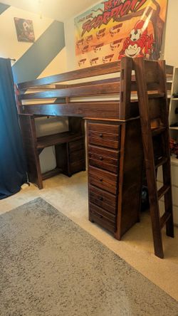 High Quality Wood Loft Bed Twin Size with Desk and Drawers