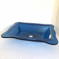 (Two) Blue Glass Rectangular Vessel Sink