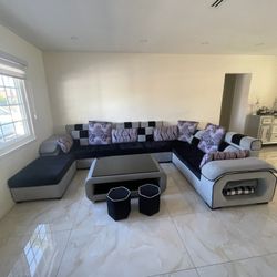 Luxury U Shaped Sectional Sofa Coffee Table Chairs