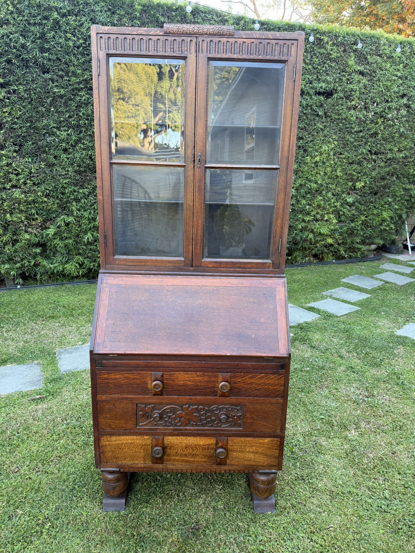 Antique Secretary Desk with Glass Display Cabinet