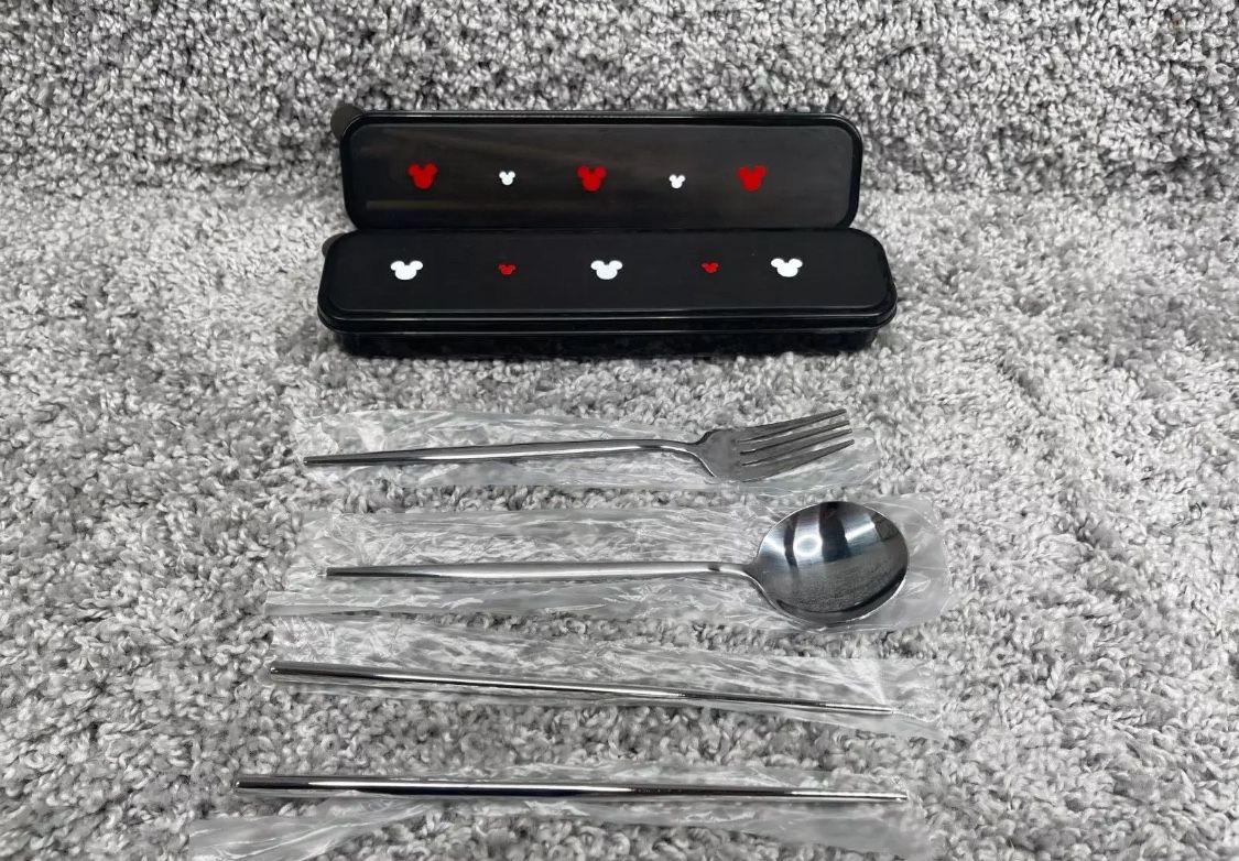 Micky Mouse Stainless Steel Spoon Fork Chopsticks Flatware Set With Case
