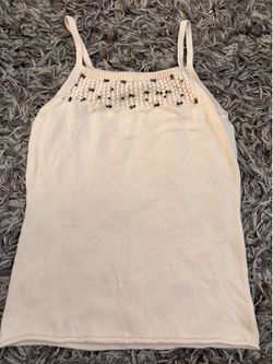 Cream Knit Beaded Cami Tank Top