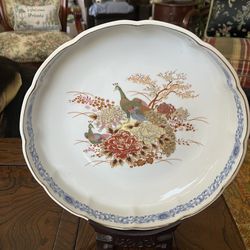 Asian Peacock Dish with Rosewood Stand