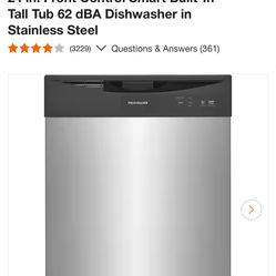 Frigidaire 24 in. Front Control Smart Built-In Tall Tub 62 dBA Dishwasher in Stainless Steel