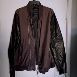 Men's all saints leather jacket burgundy xl