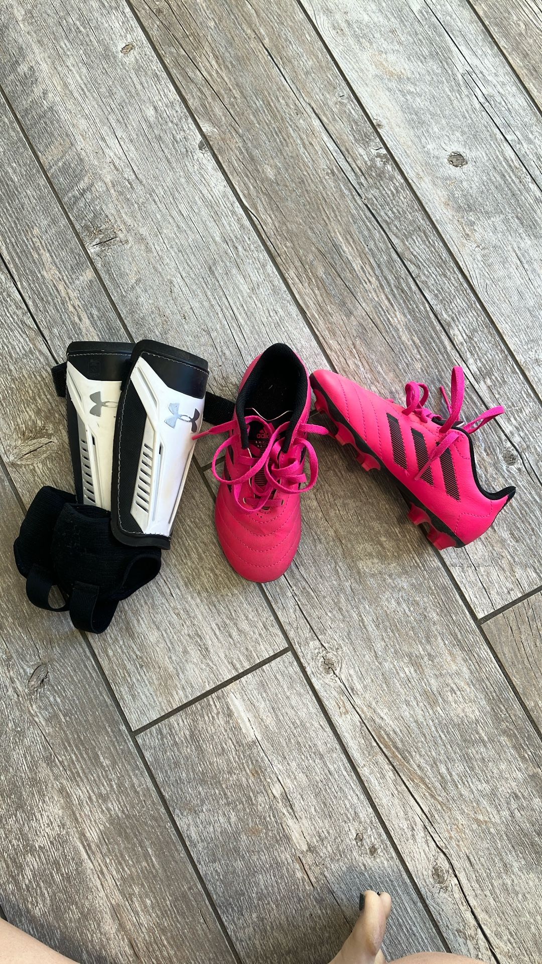 Girls Soccer Shoes Barely Used And Shin Guards Under Armor Adidas