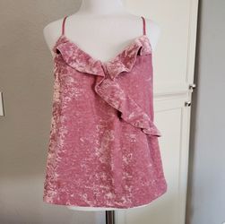 J. Crew Pink Velvet Ruffle Camisole Tank Top Women Size XS