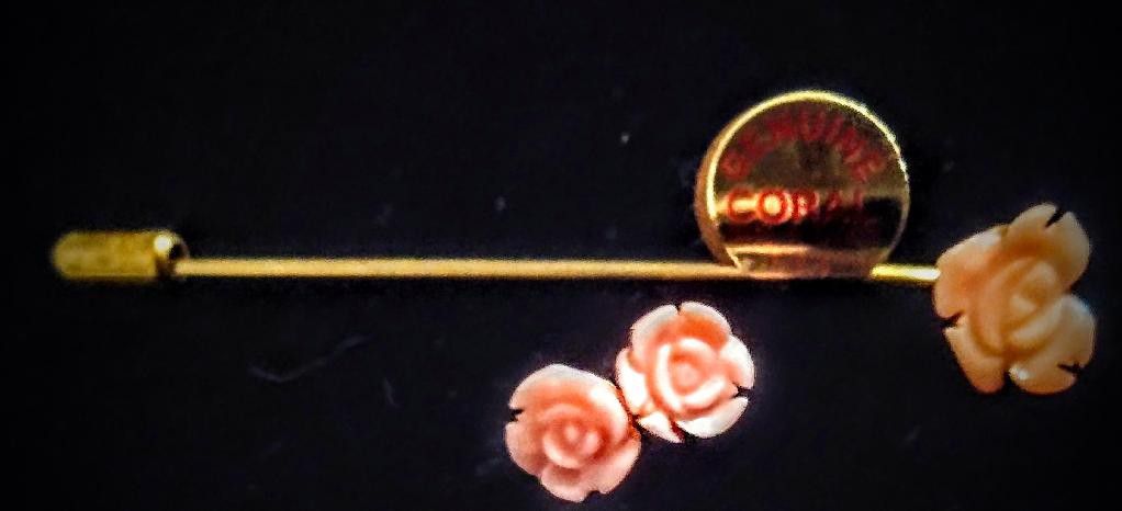 Antique Coral Pink / Flower Brooch- Pin & Earrings 