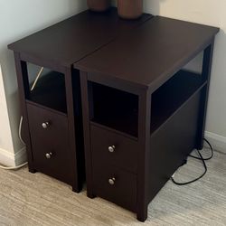 Side Table Set of 2 Chairside Table Narrow End Table with Storage Shelf and Drawers Small End Table for Bedroom Living Room Kitchen,Wood,Espresso