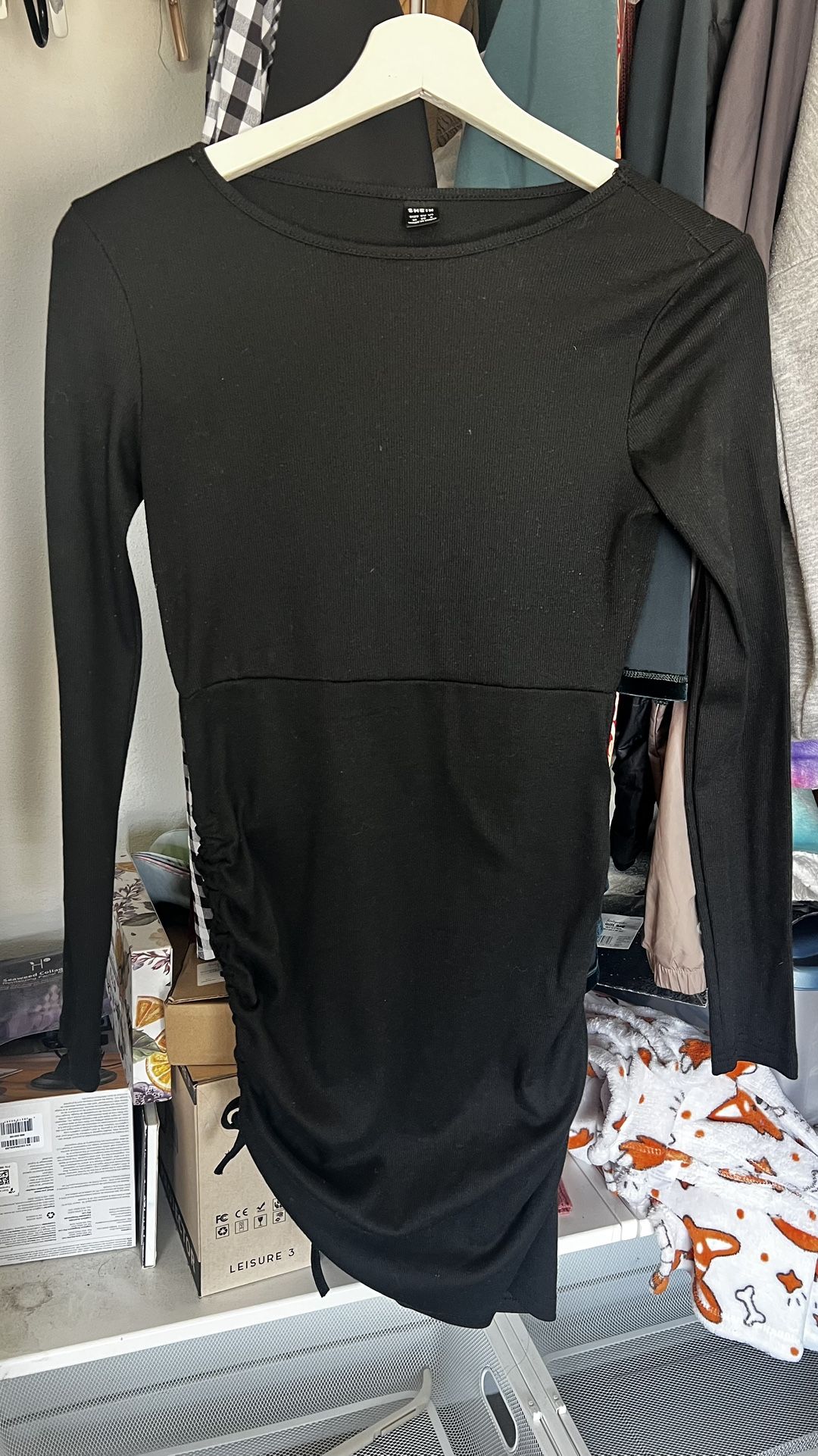 Black Long Sleeved Dress small Drawstring