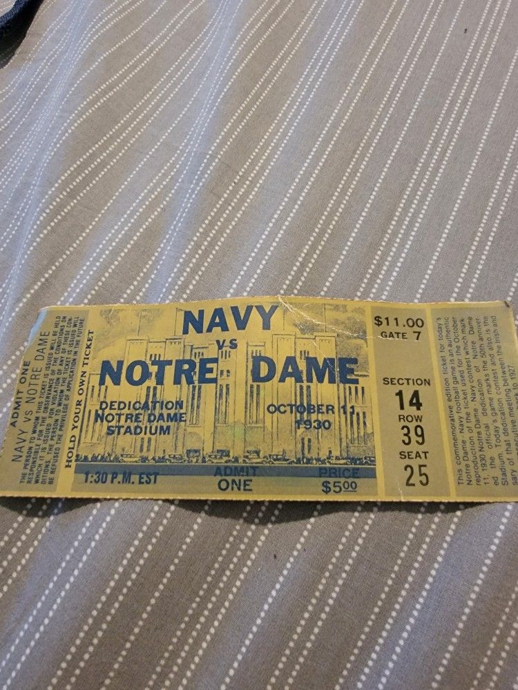 Vintage Navy vs Notre Dame Ticket Stub