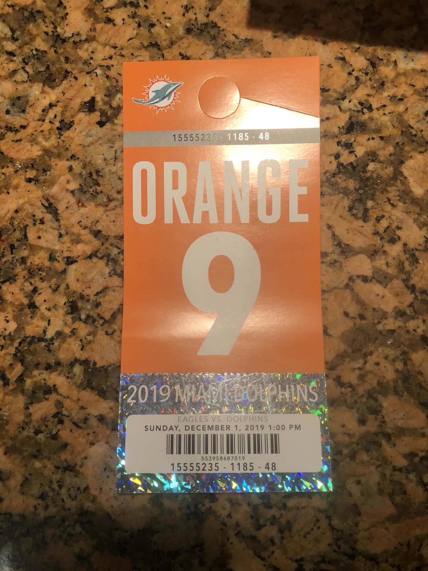 Miami Dolphins vs Philadelphia Eagles orange parking pass