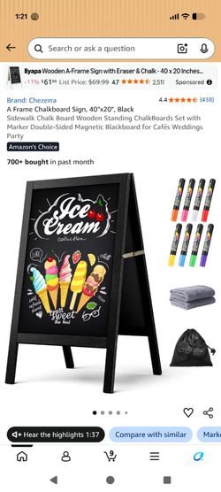 Chezerra A-Frame Chalkboard Sign 40x20 Black