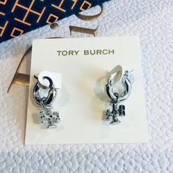 Tory?Burch Silver Miller Pav�� Huggie Hoops