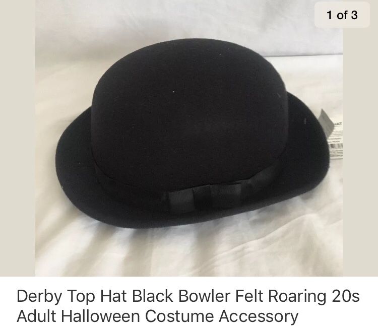 Derby Top Hat Black Bowler Felt Roaring 20s Adult Halloween Costume Accessory