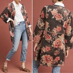 Vintage Floral Print Long Cardigan 