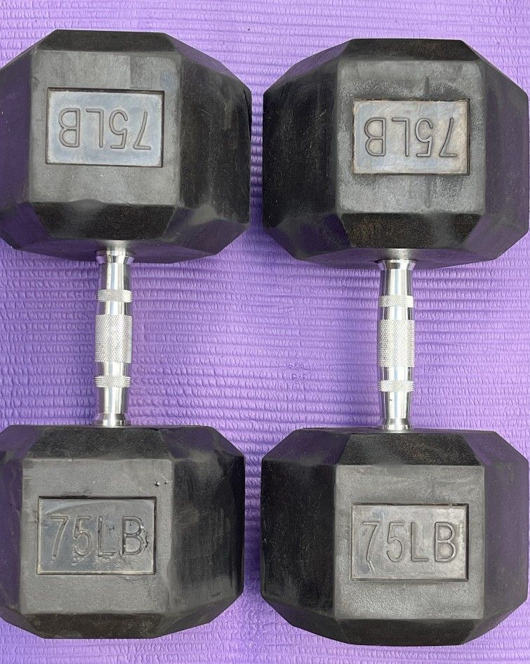 PAIR  OF  75  LB.  RUBBER  HEX  DUMBBELLS 