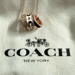 Black White Crystal Rose Gold Enamel Coach Designer Signature Rondell Necklace