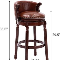leather wooden bar Stool 29.5in Height, 180 Degree Swivel 