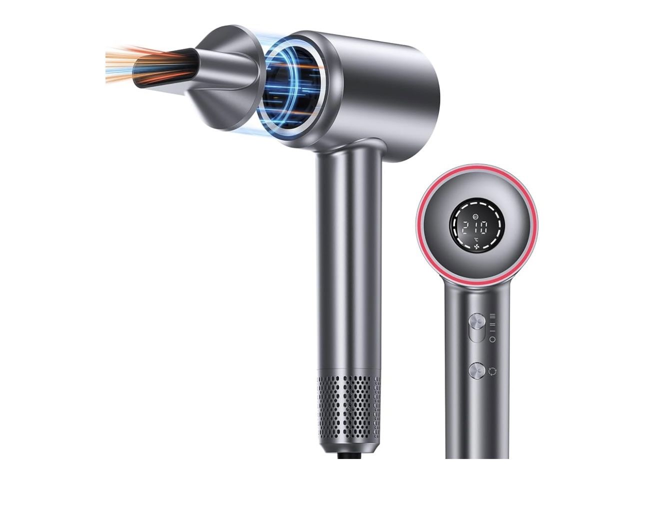 Brand New Hair Dryer, 1400W Professional High Speed Hairdryer for Fast Drying, 500 Million Negative Ionic Hair Dryer, 3 Speeds and 5 Temps with HD Dis