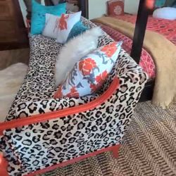 FOR SALE !!! A Statement Piece for the Bold & Fashionable ✨ $1,000 | Antique Leopard Print Sofa with Burnt-Orange Arms