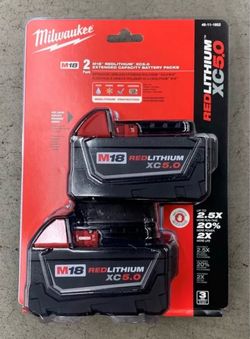 Milwaukee 2PK M18 Batteries XC5.0. Brand NEW. NUEVO.