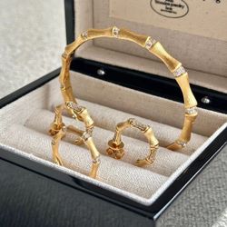 Know "Bamboo" Changle New Chinese Style Brushed Bamboo Set Italian Medieval Light Luxury Bamboo Ring Earring Bracelet