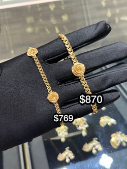 14 K gold Cuban link rose bracelets