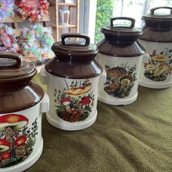 Vintage Mushroom Ceramic Canister Set 