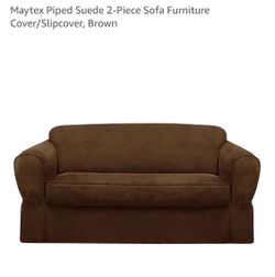 Maytex Piped Suede 2-Piece Sofa Furniture Cover/Slipcover, Brown, Brand New