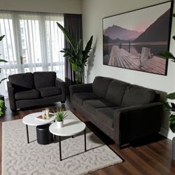 Charcoal Sofa and Loveseat Set Couch Living Room Furniture Perfect Condition Free Delivery