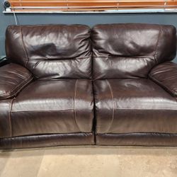 Brown Leather Manual Reclining Loveseat – Very Comfortable