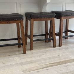 Leather and Wood Counter / Bar Stools