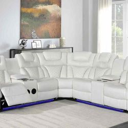 Clearance Alexa2023 White Reclining Sectional 